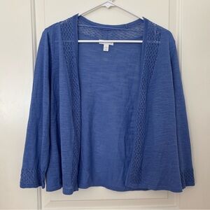 Charter Club Open Front Long Sleeve Lace Cardigan Cerulean Blue Size Medium